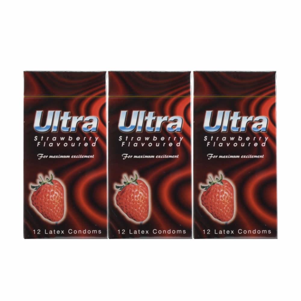 3 Boxes ULTRA Strawberry Flavour Condom (For Pleasurity With Taste) 12pcs
